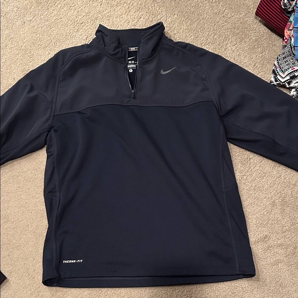 Nike Navy and Dark Gray Quarter-Zip Athletic Pullover